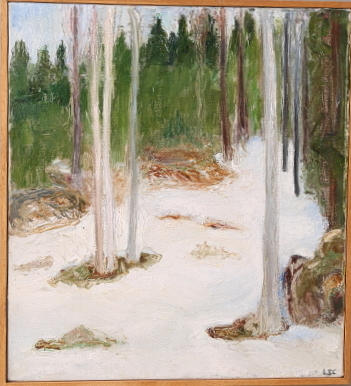 LENA SANTESSON CARLSSON. TAVLA, olja duk, signerad LSC, skogsbäck.