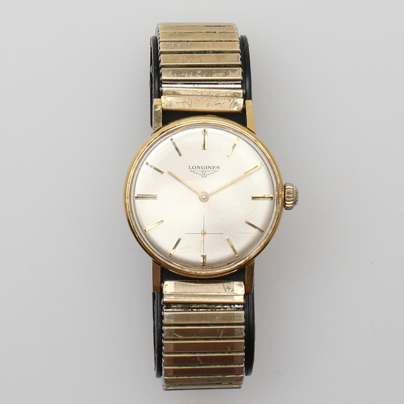 HERRARMBANSUR, Longines, liten sekund, guld 18K, 1900-tal, totalvikt 61,84 gram.