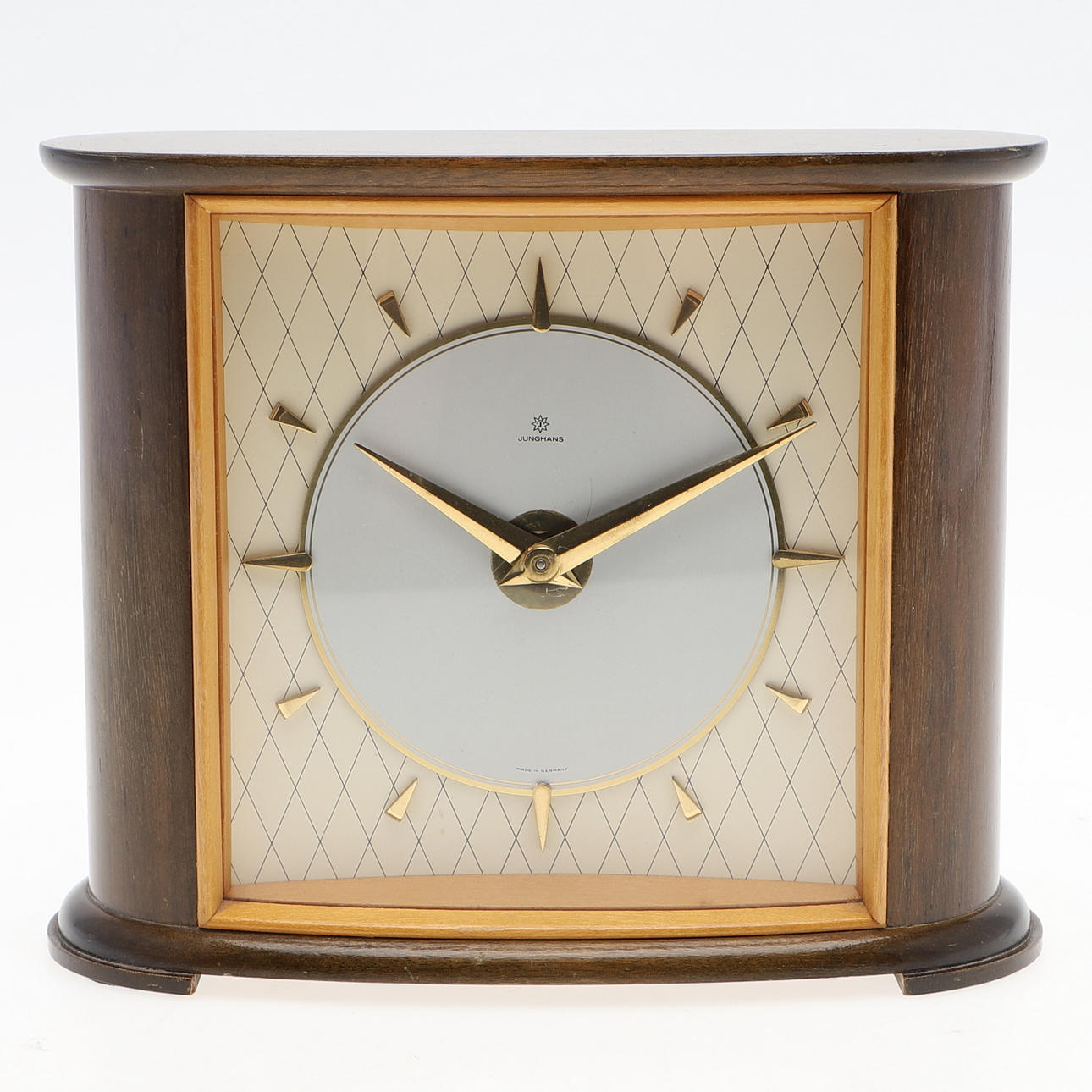 A 1960 Junghans wooden and glass table clock.