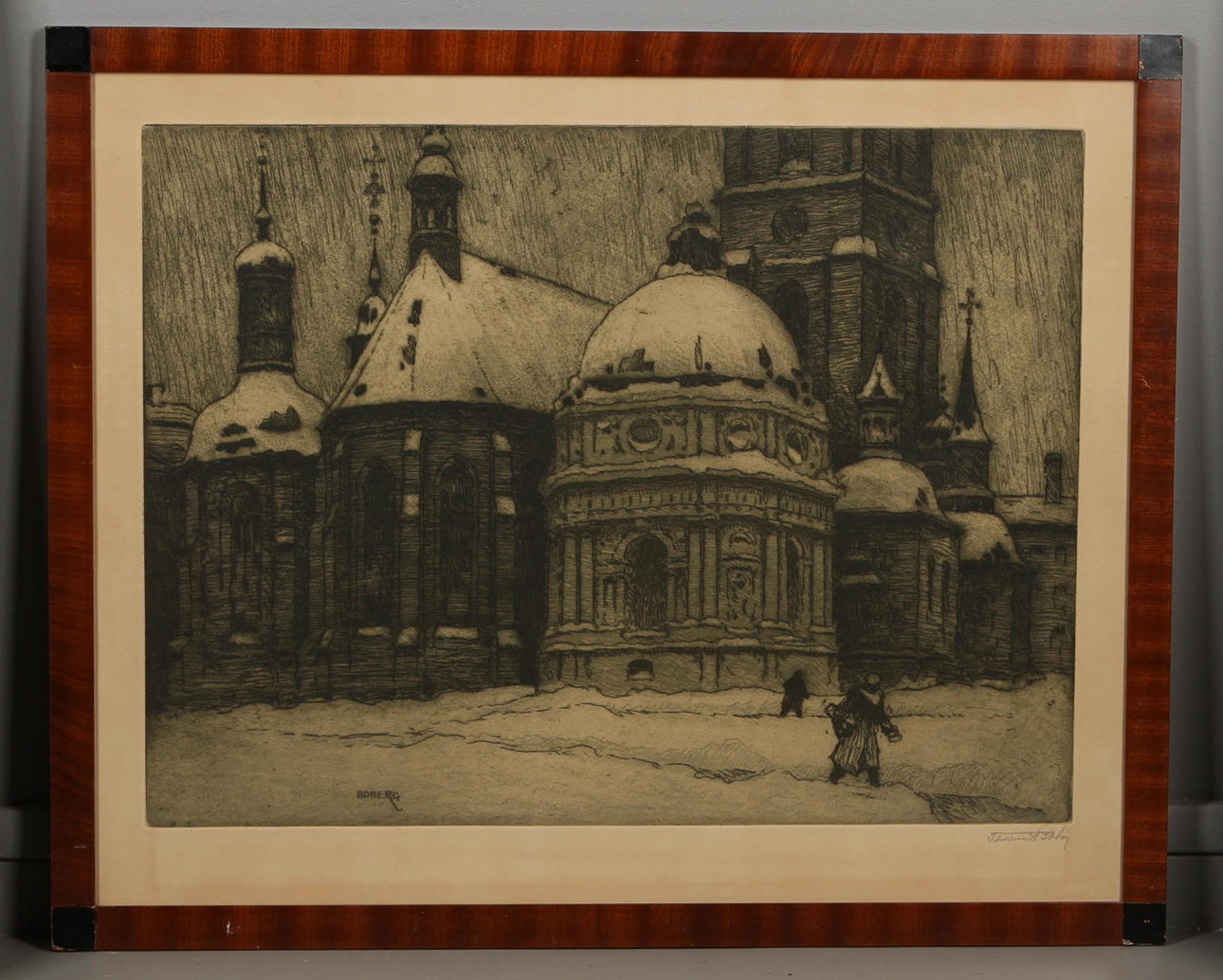 FERDINAND BOBERG. Riddarholmskyrkan, etsning, signerad.