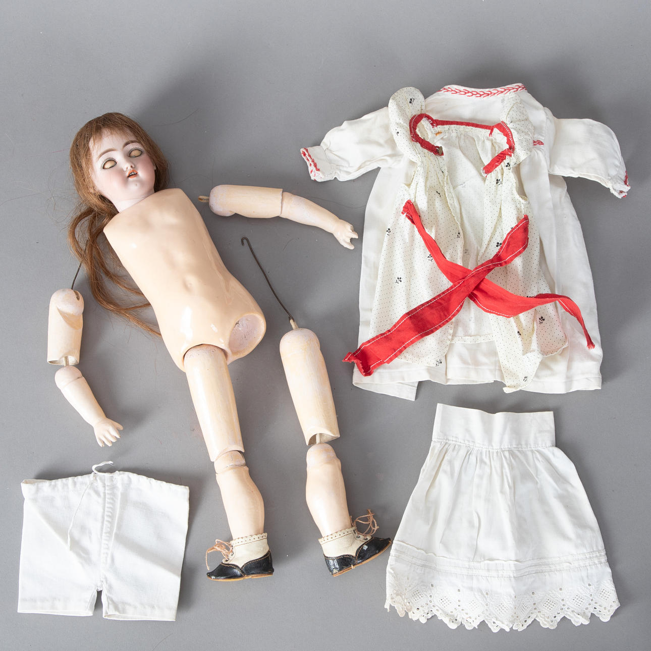 Biscuit head doll, probably Armand Marseille, around 1900.