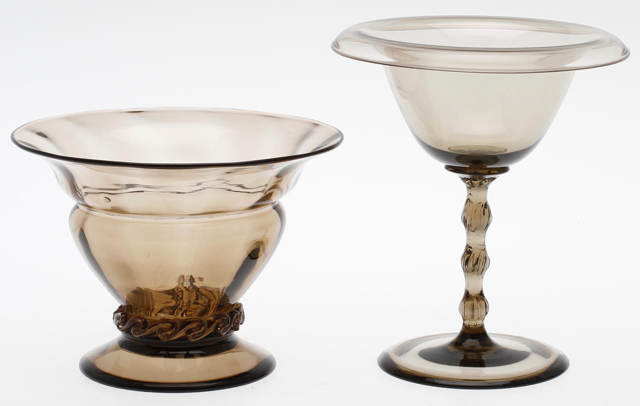 EDVARD HALD, 2 skålar, sodaglas, Sandvik.