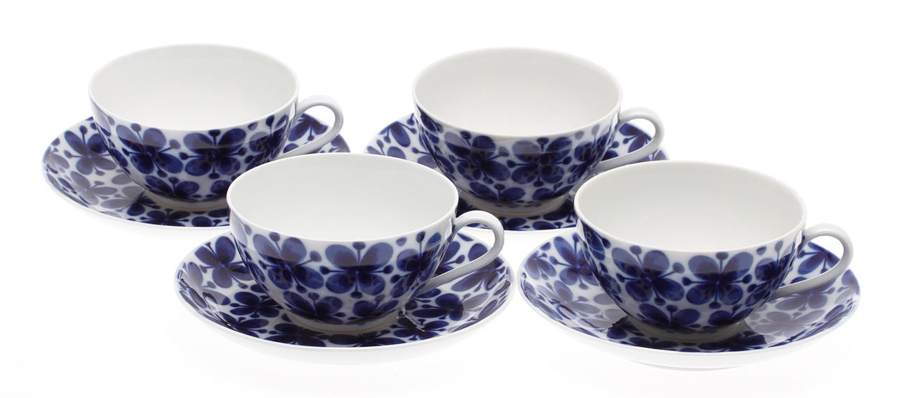 KAFFEKOPPAR och FAT, 4 st, porslin, "Mon Amie", Marianne Westman, Rörstrand.