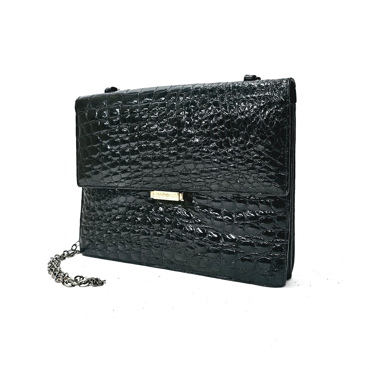 VINTAGE KROKODILVÄSKA I SVART LÄDER.