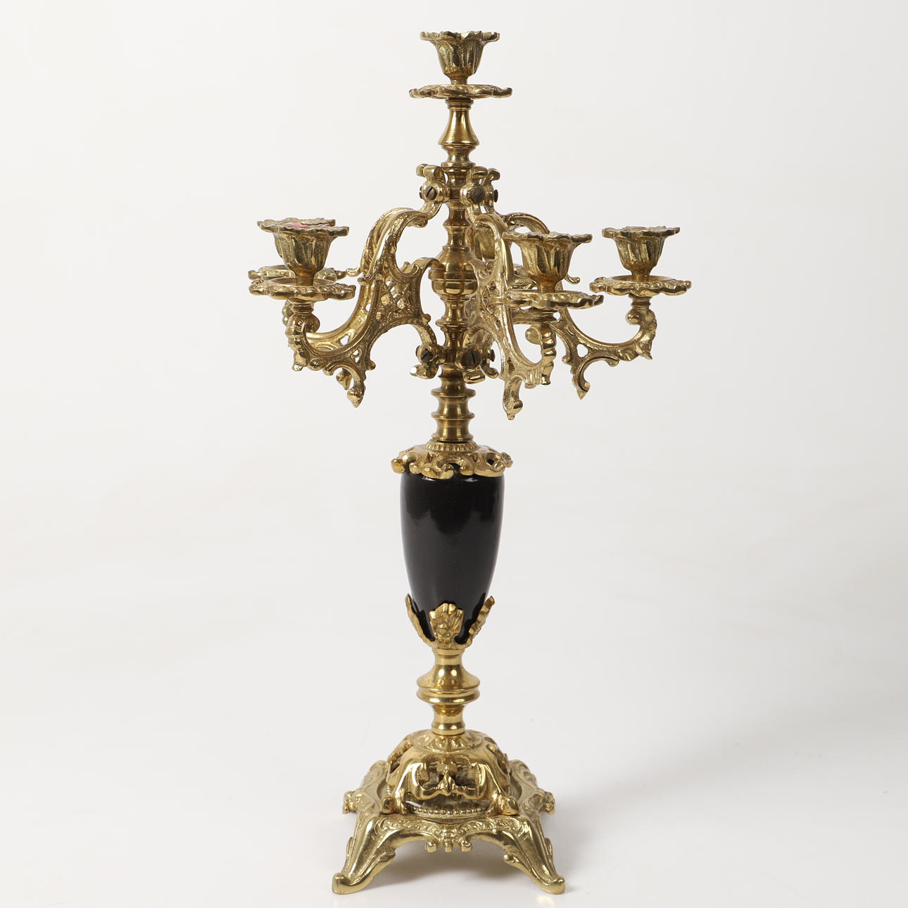 KANDELABER, 6-armad, förgylld metall/sten.