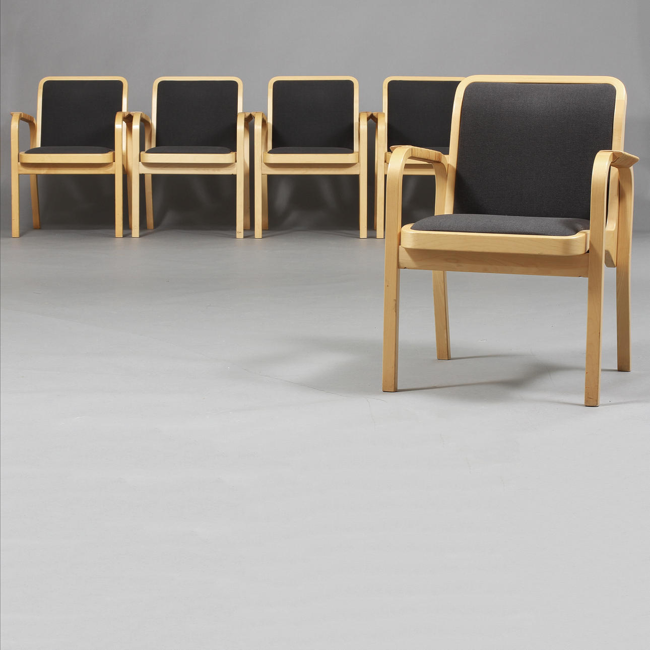 KARMSTOLAR, 6 st, Modell E45, Artek, Alvar Aalto.