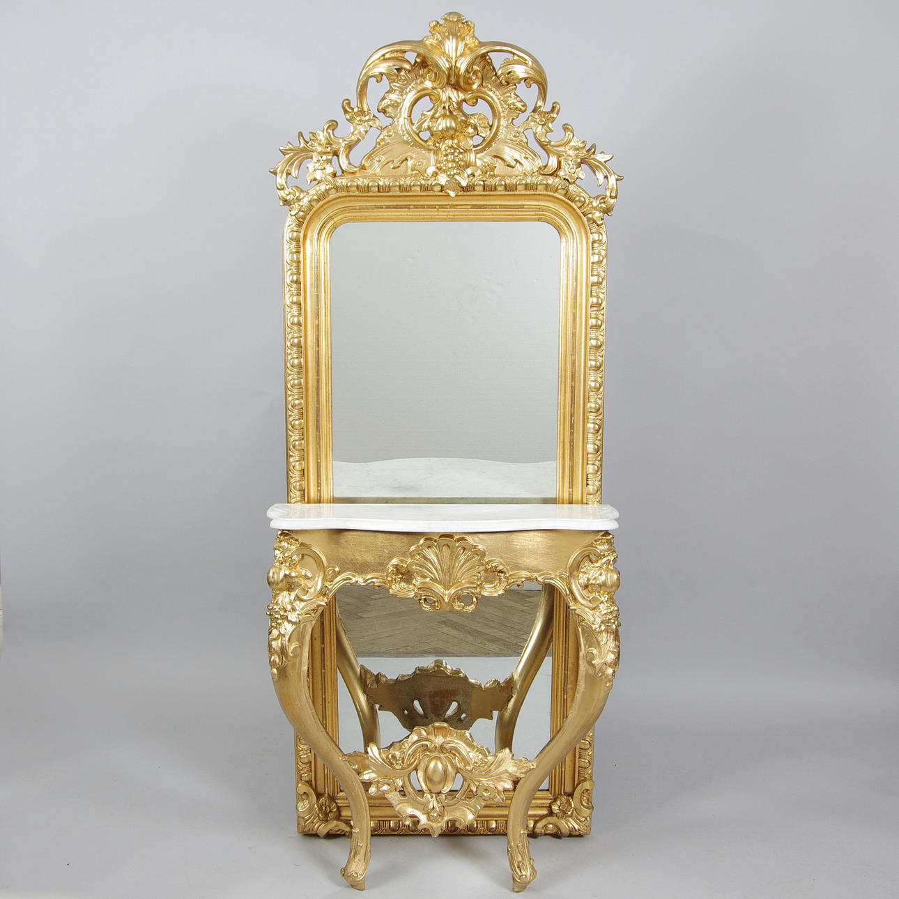 SPEGEL MED KONSOL, förgylld/bronserad, rokokostil, 1800/1900-tal.