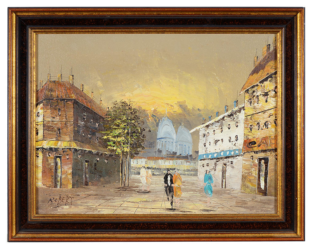 ROBERT. " Pariser Straßenszene ". Öl auf Leinwand.