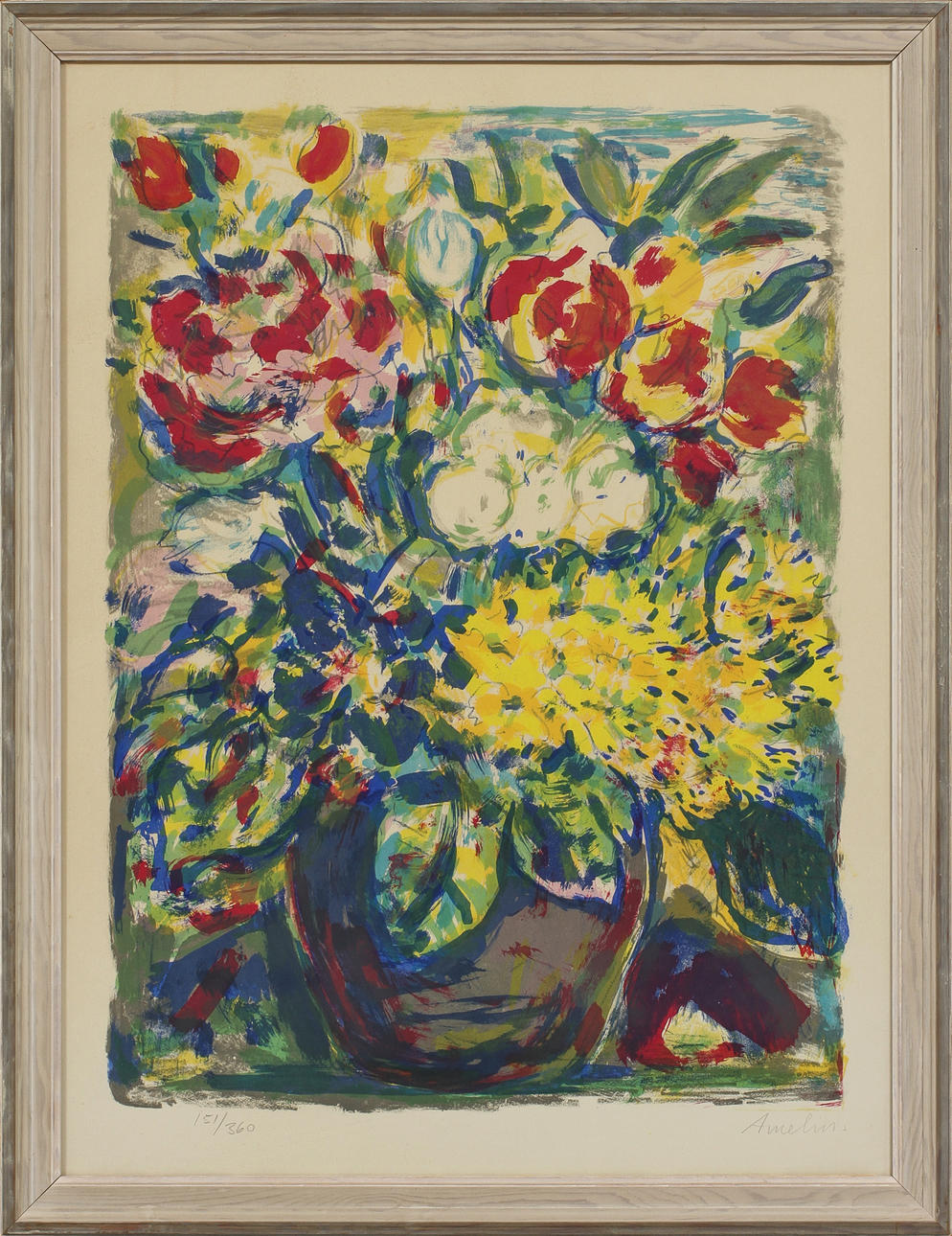 ALBIN AMELIN. Blommor i kruka, färglitografi, signerad och numrerad 151/360.