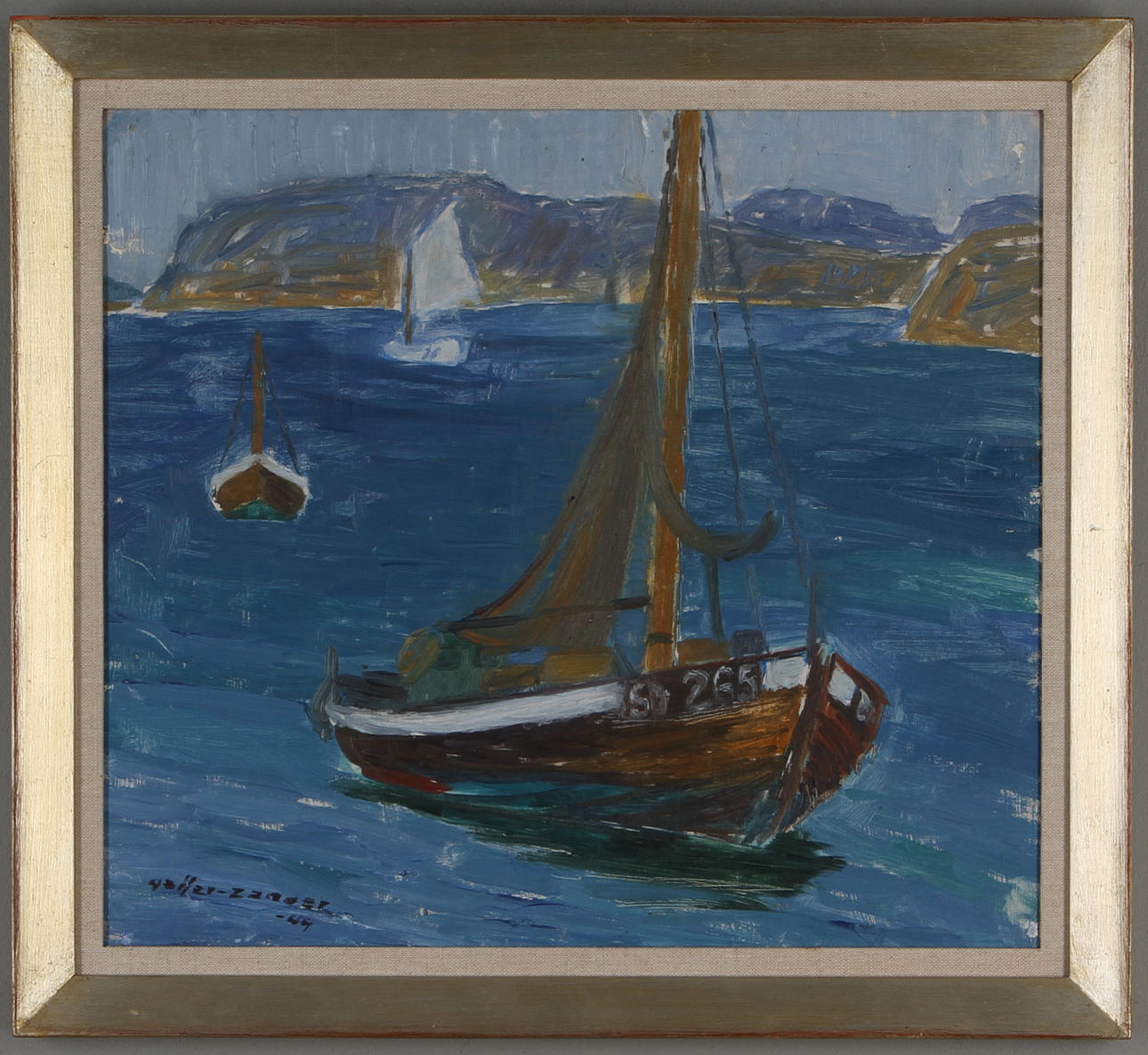 ECKE GEIJER-ZANDER. Båtar, olja på pannå, signerad och daterad -44.