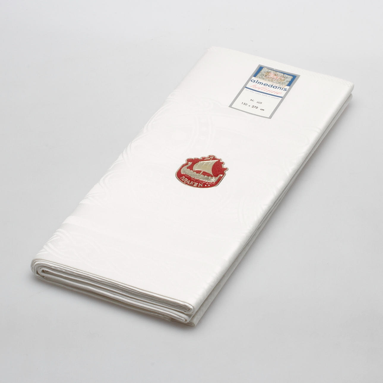 DUK, "Draken", damast, hellinne, Almedahls, 270x150 cm.