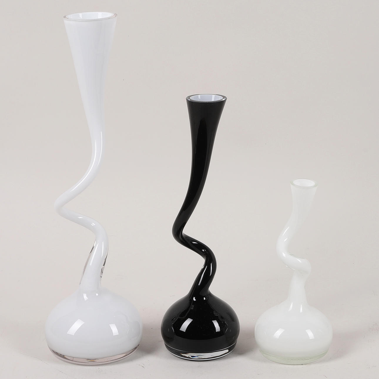 BRITT BONNESEN. 3 vases, “Swing-vase”, Normann, Denmark.