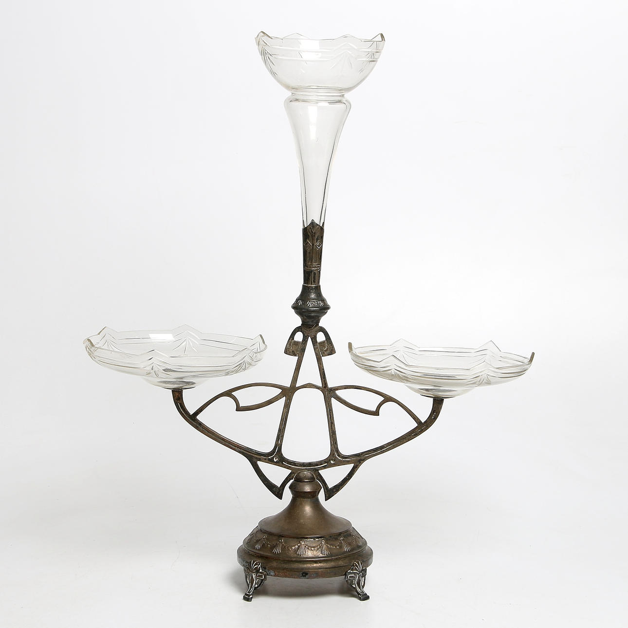 BORDSUPPSATS, nysilver och glas, Jugend, sekelskiftet 18-1900.