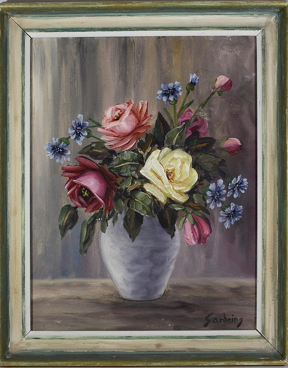 OIDENTIFIERAD KONSTNÄR. olja på duk, " blomstilleben " signerad Garbring.