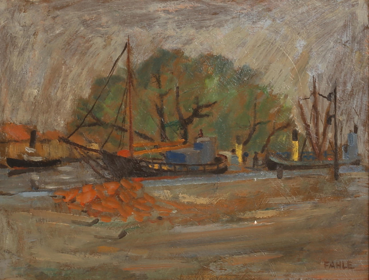 GUSTAF ADOLF FAHLE. Oil on canvas, “Towards Strömsholmen Norrköping ...
