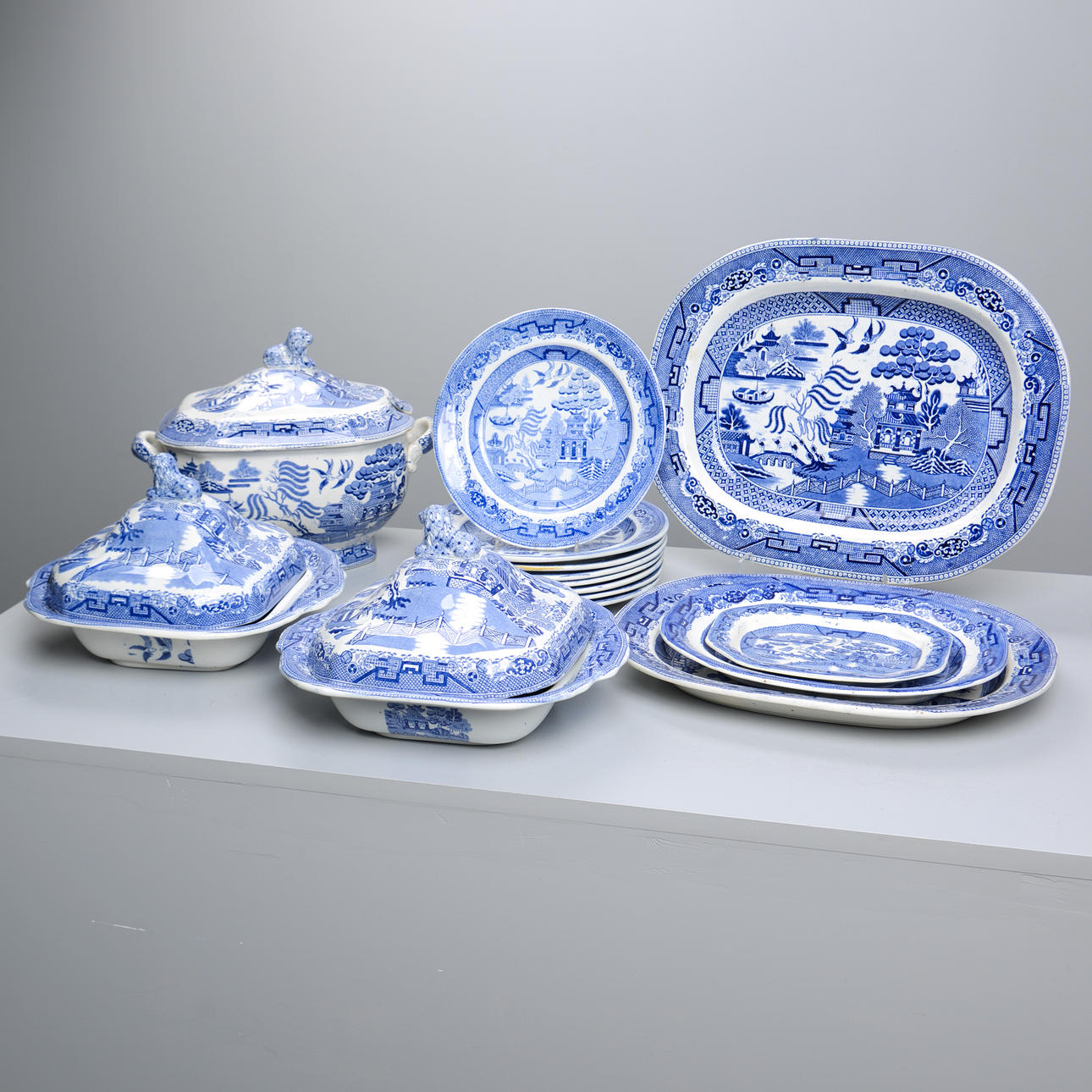 SERVISDELAR, 15 delar, "Willow", 1800/1900-tal.