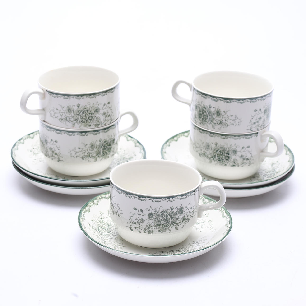 KOPPAR med FAT, 5 st, Gröna Anna, Rörstrand.