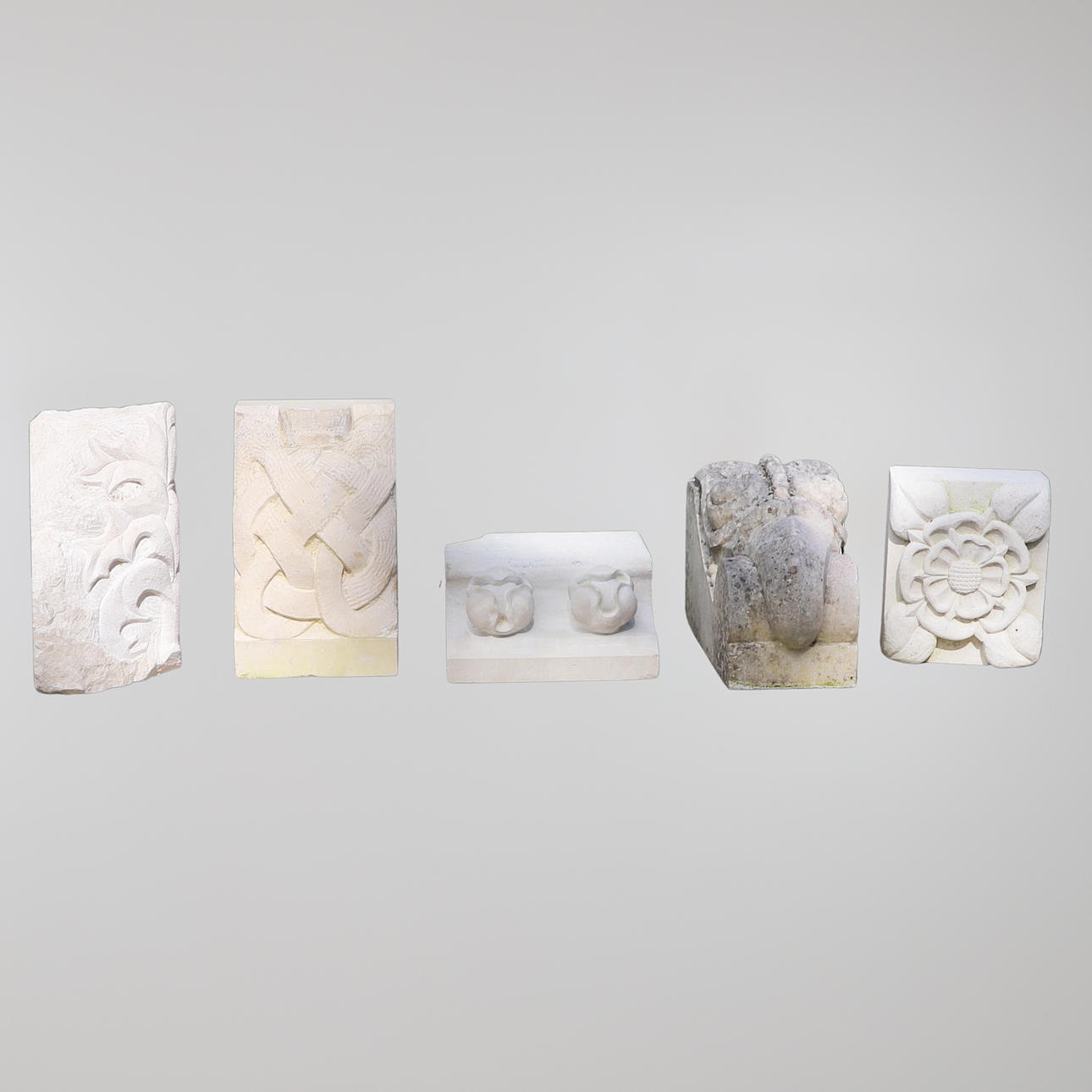 FIVE VARIOUS MODERN LIMESTONE CARVINGS.