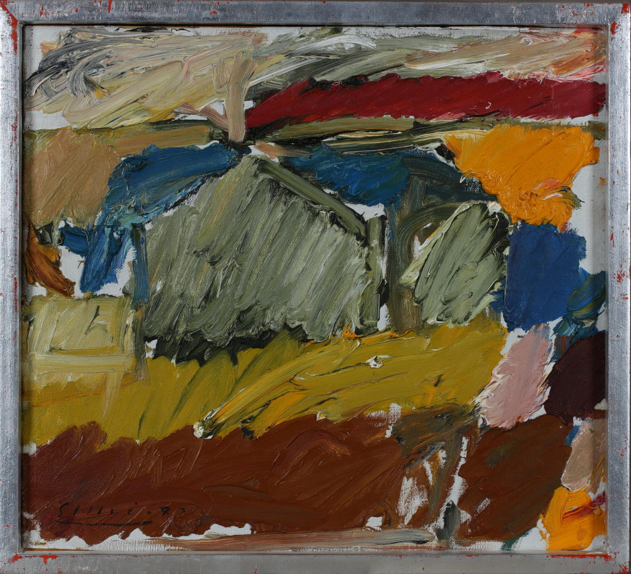 JUHO SUNI. Composition, oil on panel, signed and dated indistinctly 82.