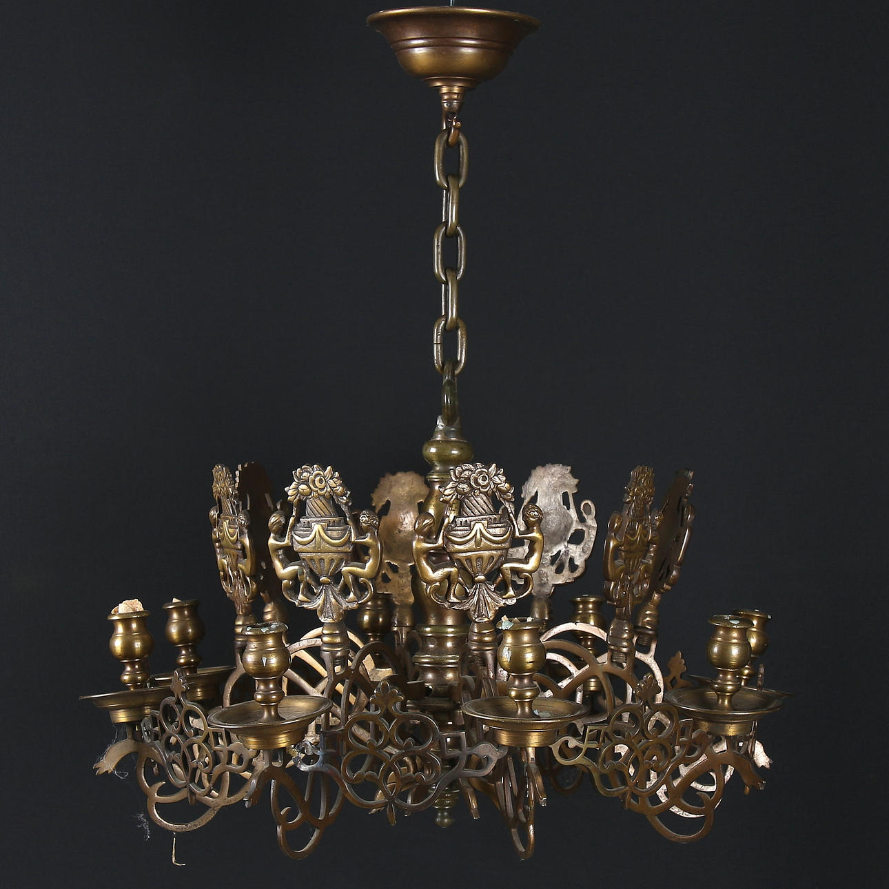 MALMKRONA, barockstil, 8 ljusarmar, 18/1900-tal.