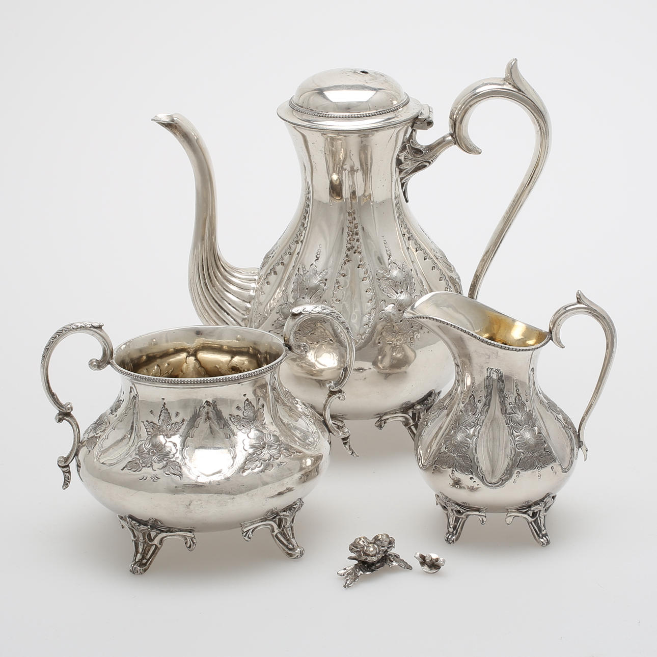 KAFFESERVIS, 3 delar, nysilver, Sturges, Bladdon & Middletown, England, 1800/1900-tal.