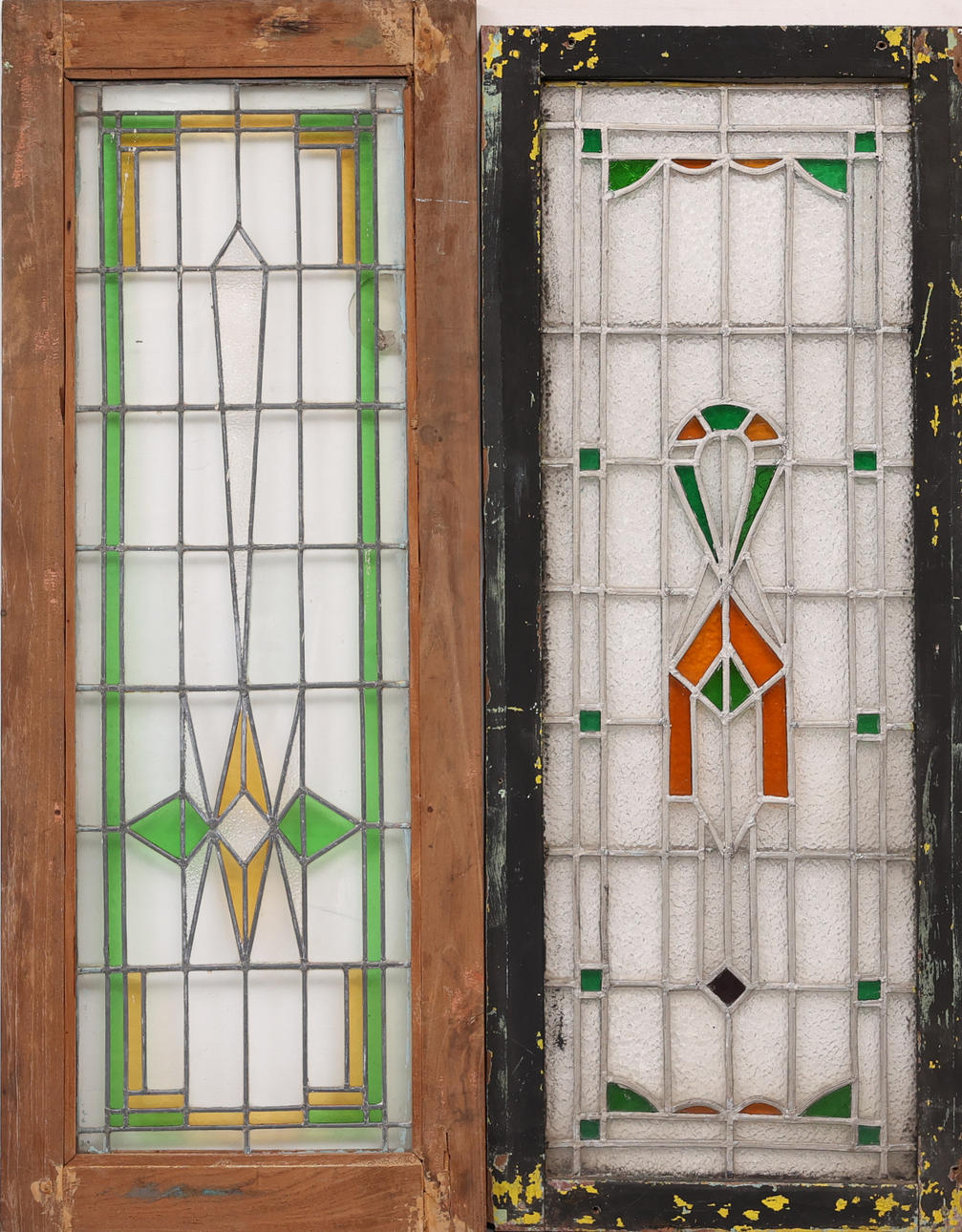 Et sæt af 2 vinduer, farvet glas, jugendstil.