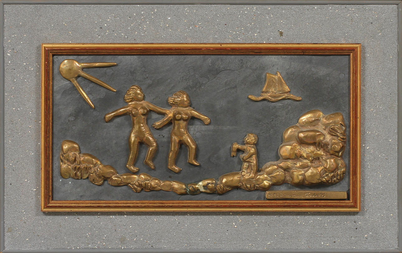 ASTRI BERGMAN TAUBE. Väggrelief, brons på skiffer. Signerad och numrerad 98/240.