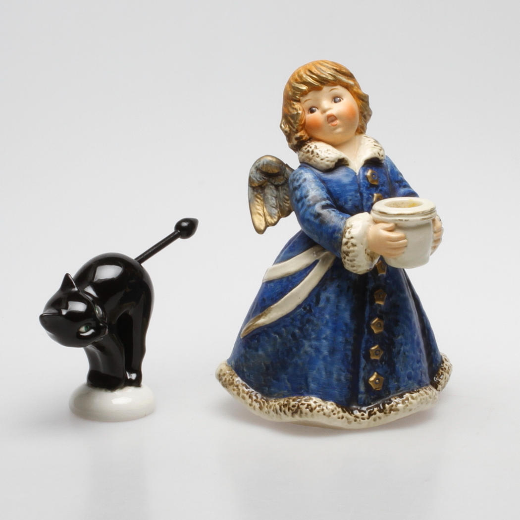 FIGURIN och LJUSSTAKE, porslin. Goebel, 1900-tal.