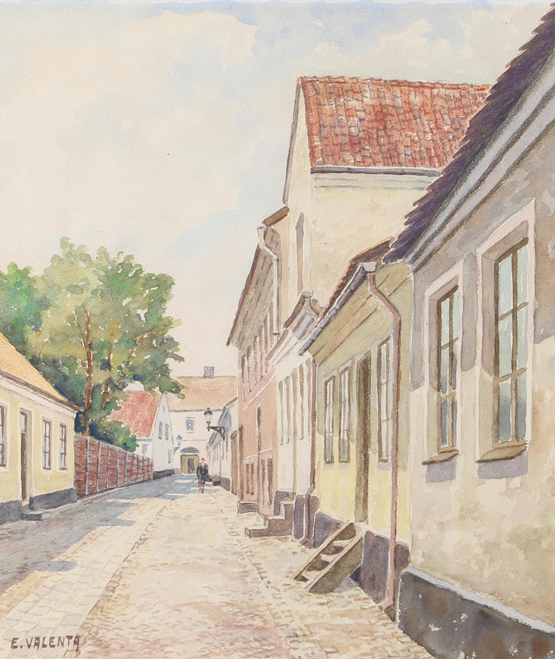 EDDIE VALENTA. Motif from Lund, watercolour, signed E. Valenta.