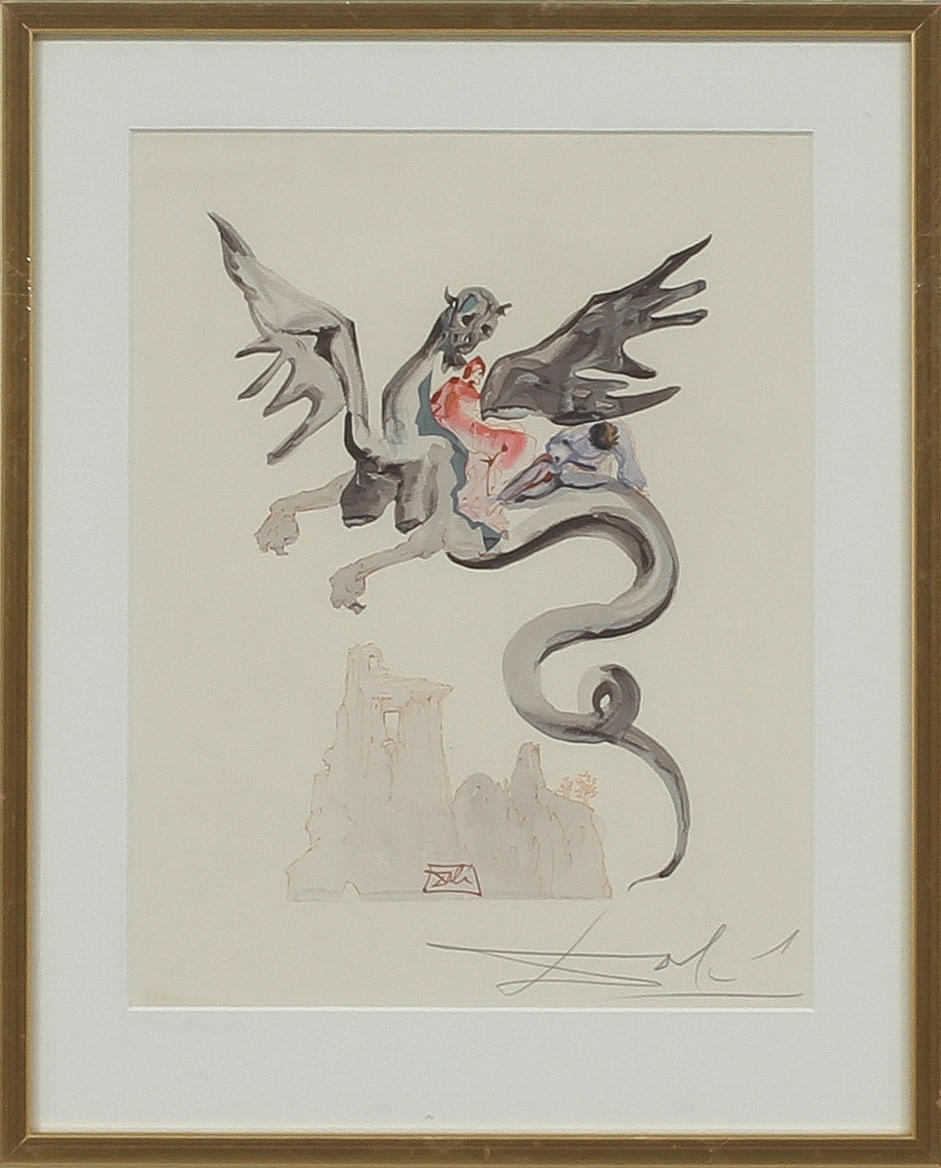 SALVADOR DALI. EFTER. Ur Divina Commedia. Färglitografi, signerad.