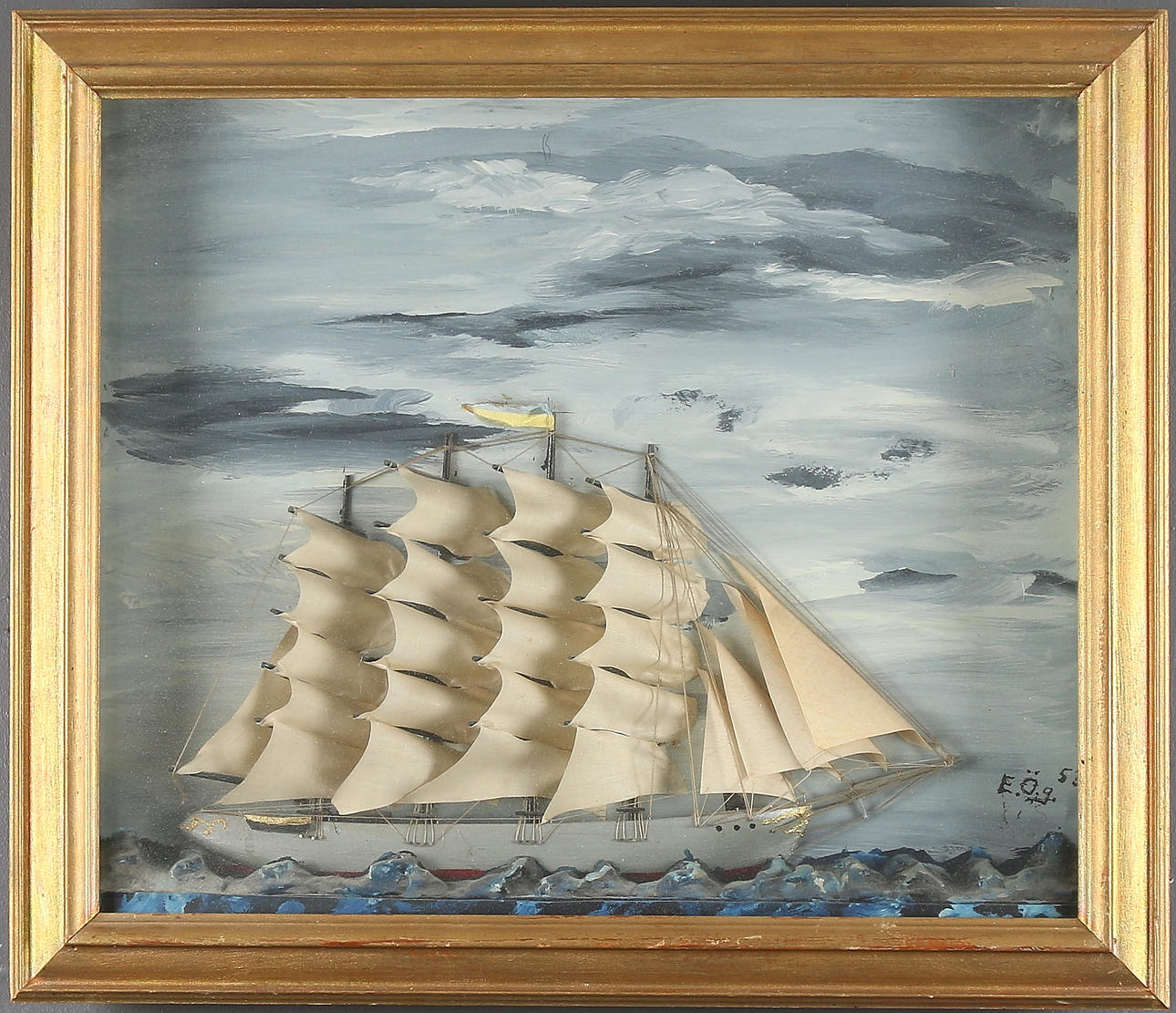 SKEPPSMODELL, diorama, signerad "E.Ö-g. 1953".