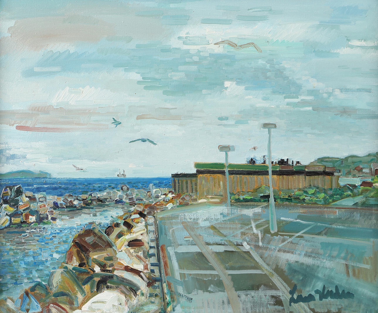 LARS HEDER. Kustparti Helsingborg, oil on canvas, signed.