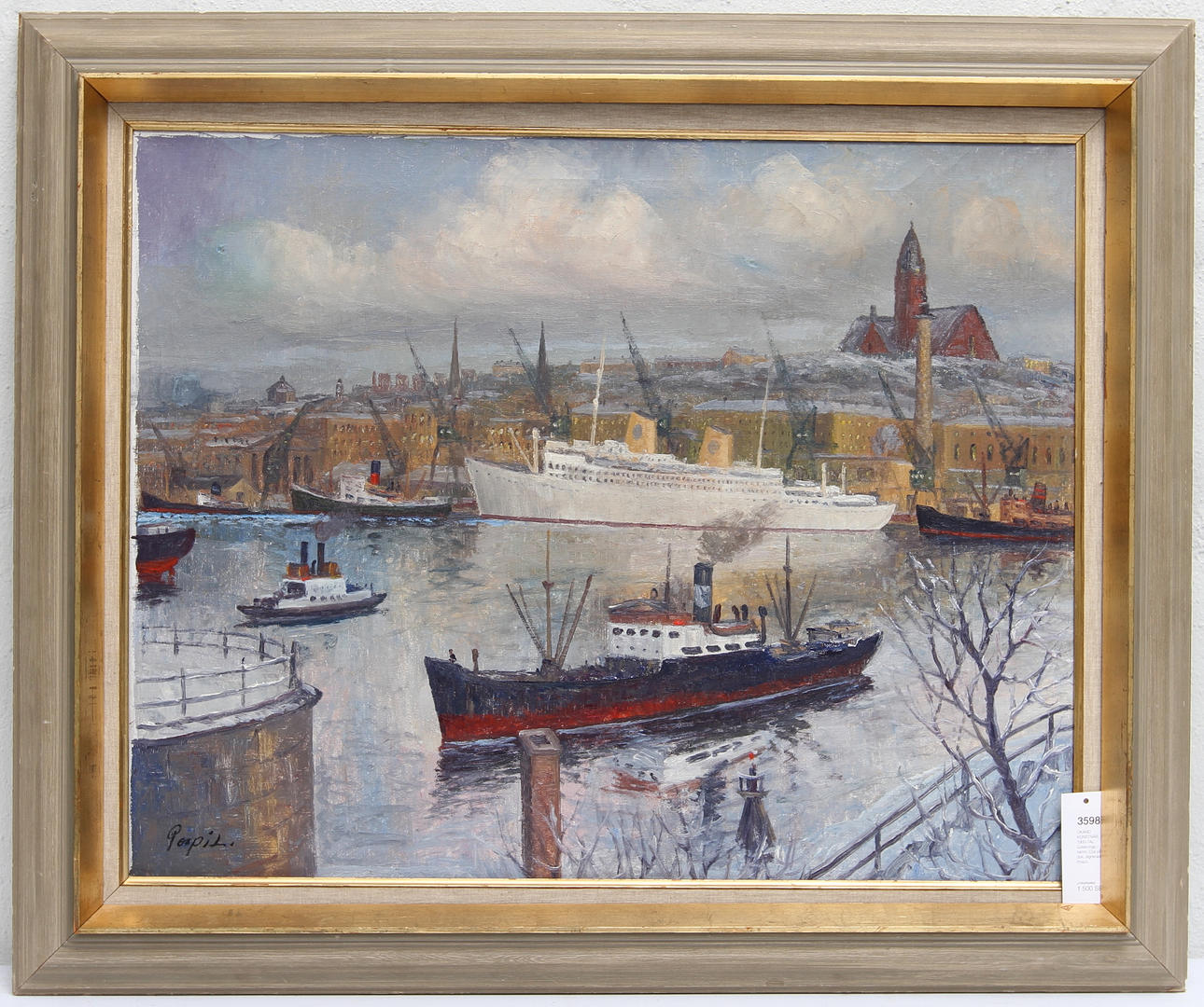 OKÄND KONSTNÄR, 1900-TAL. Göteborgs hamn. Olja på duk, signerad Pospil.