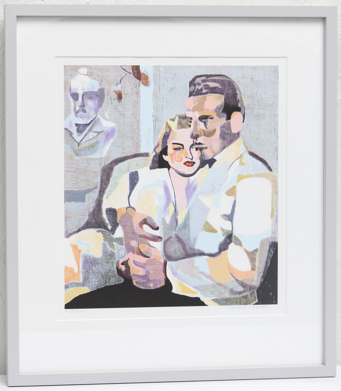 CECILIA SIKSTRÖM. Färglitografi. Humphrey Bogart och Ingrid Bergman, signerad. 214/300.
