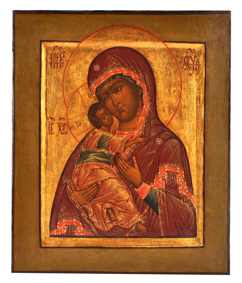 GOTTESMUTTER VON WLADIMIRSKAJA. Ikon, äggtempera på trä.