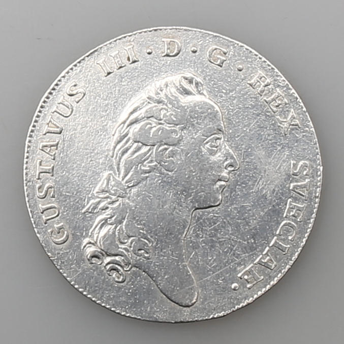 SILVERMYNT, 1 riksdaler , Gustav den III, 1776, vikt 29,6 gram.