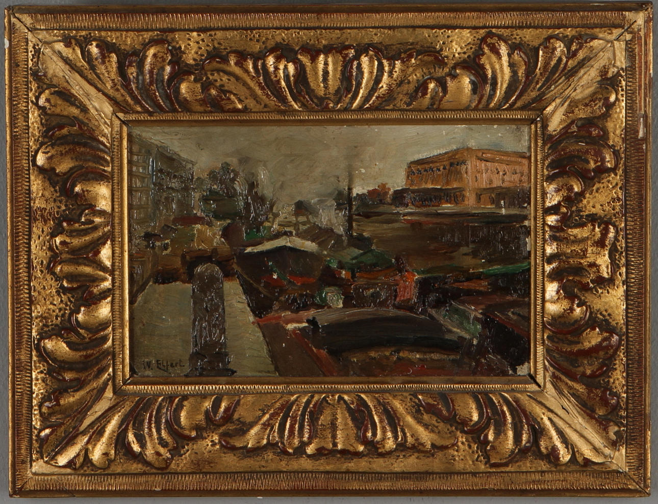 OKÄND KONSTNÄR. Strömkajen, olja på pannå, signerad.