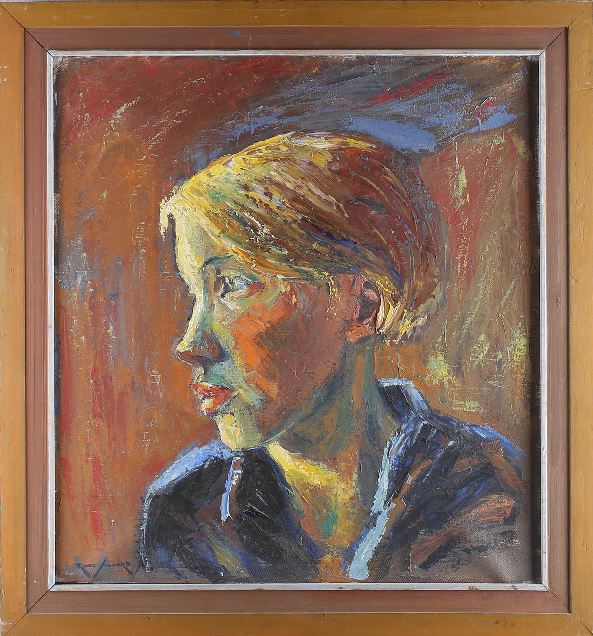 RUNE SIGVARD. "Bondflickan", olja på duk, signerad.