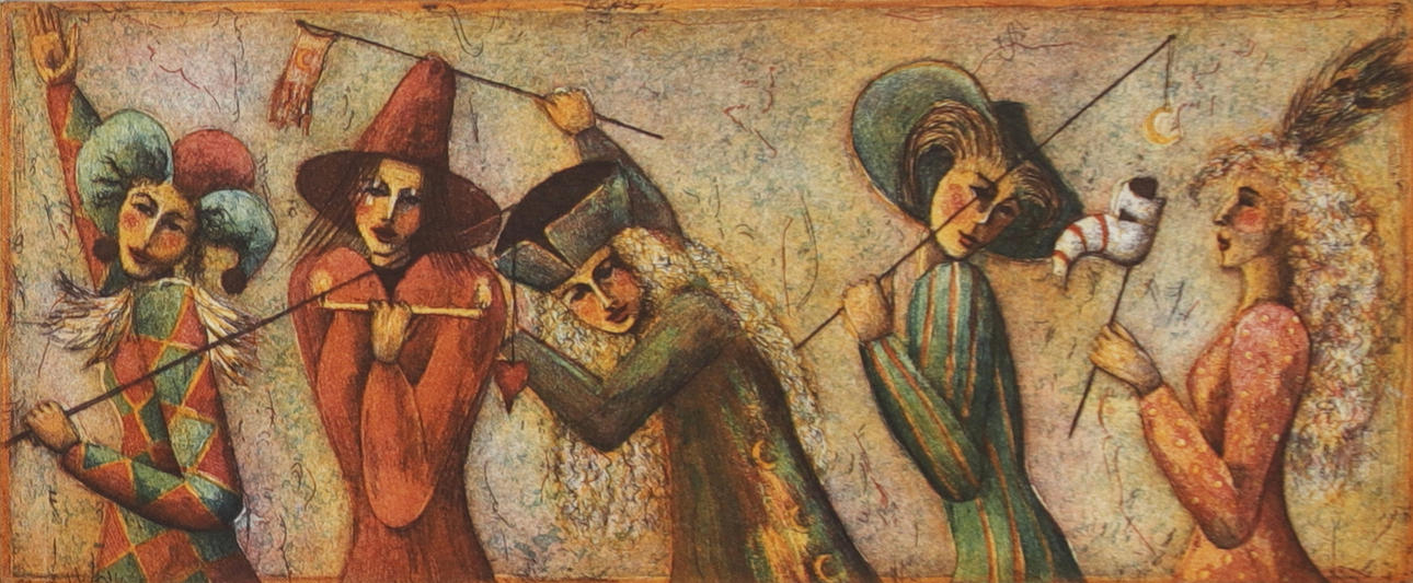 IRENE JARZ. “Out into the night”. Colour etching, signed and numbered 5/175.