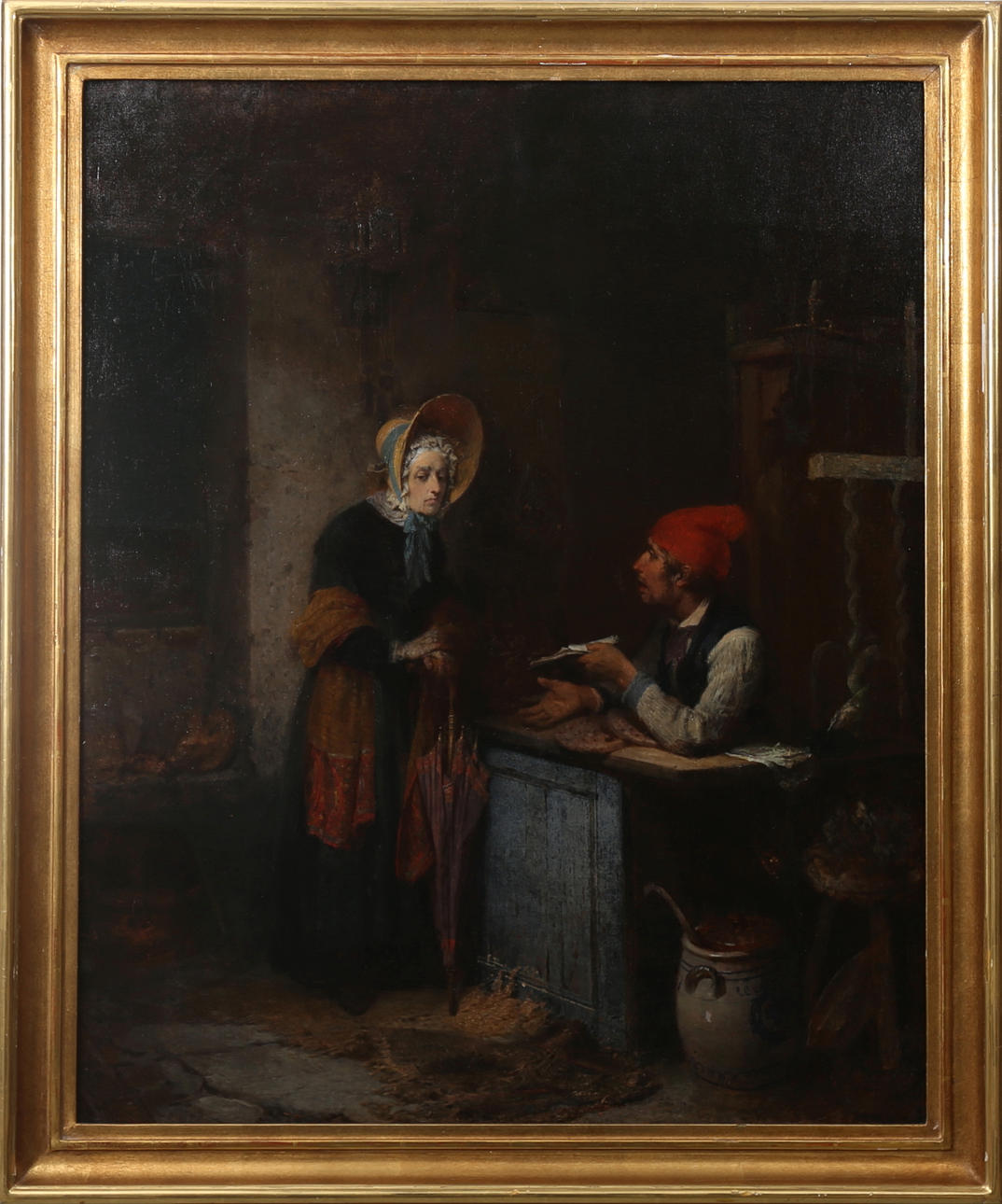 JOHAN CHRISTOFFER BOKLUND. Hos köpmannen, olja på duk, signerad.