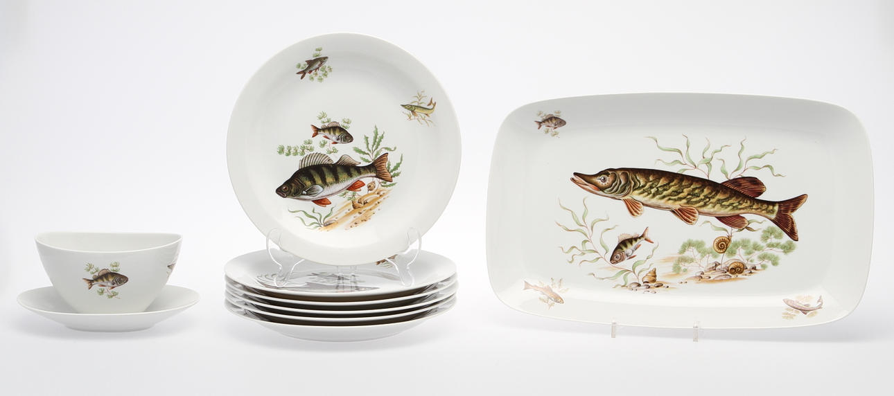 FISKSERVIS. 8 delar, porslin, Rörstrand.