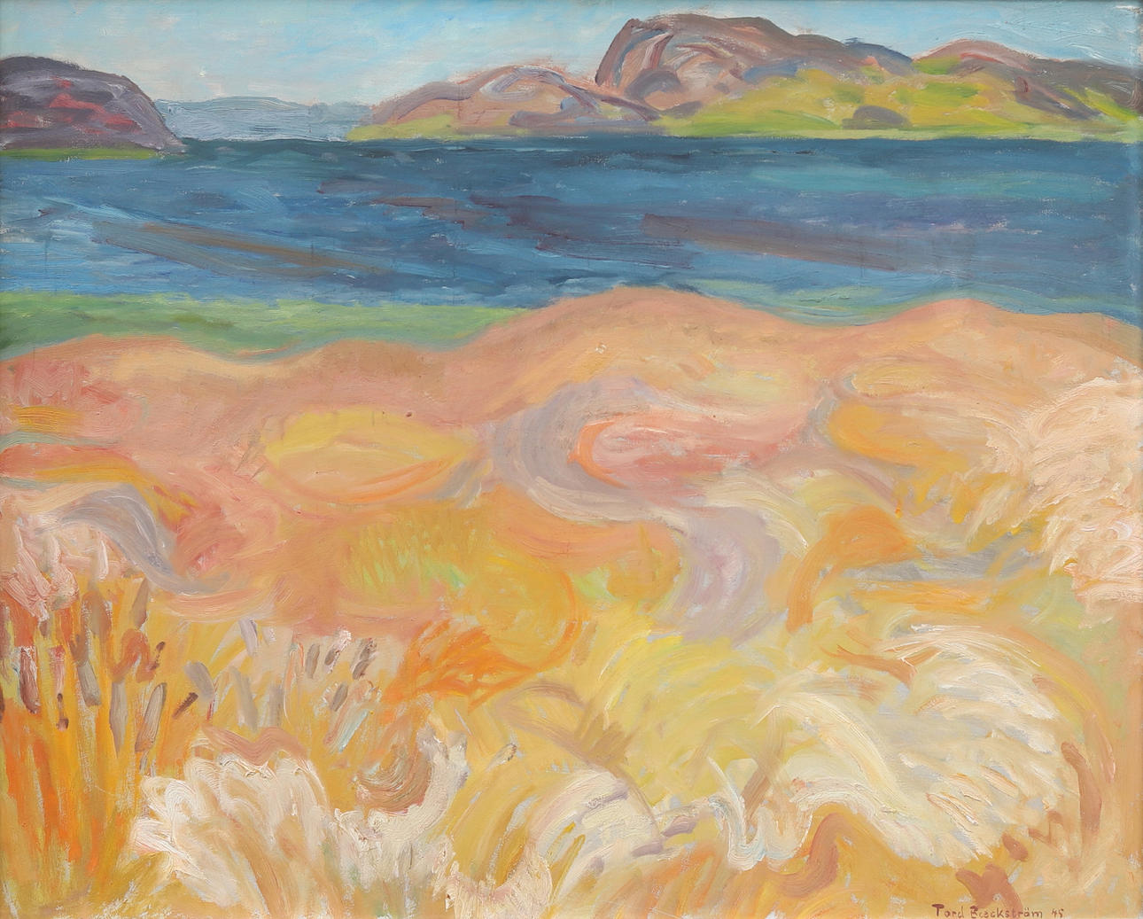 TORD BÄCKSTRÖM. “Wheat field in blown”, oil on panel, signed.