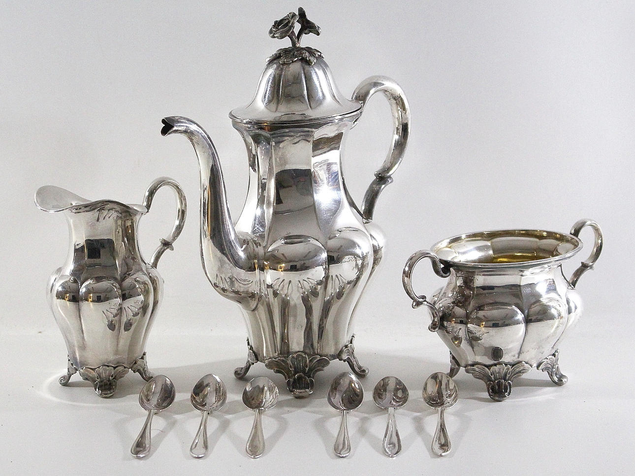 KAFFESERVIS, 3 delar, GAB, ns, 6 st skedar, ns.