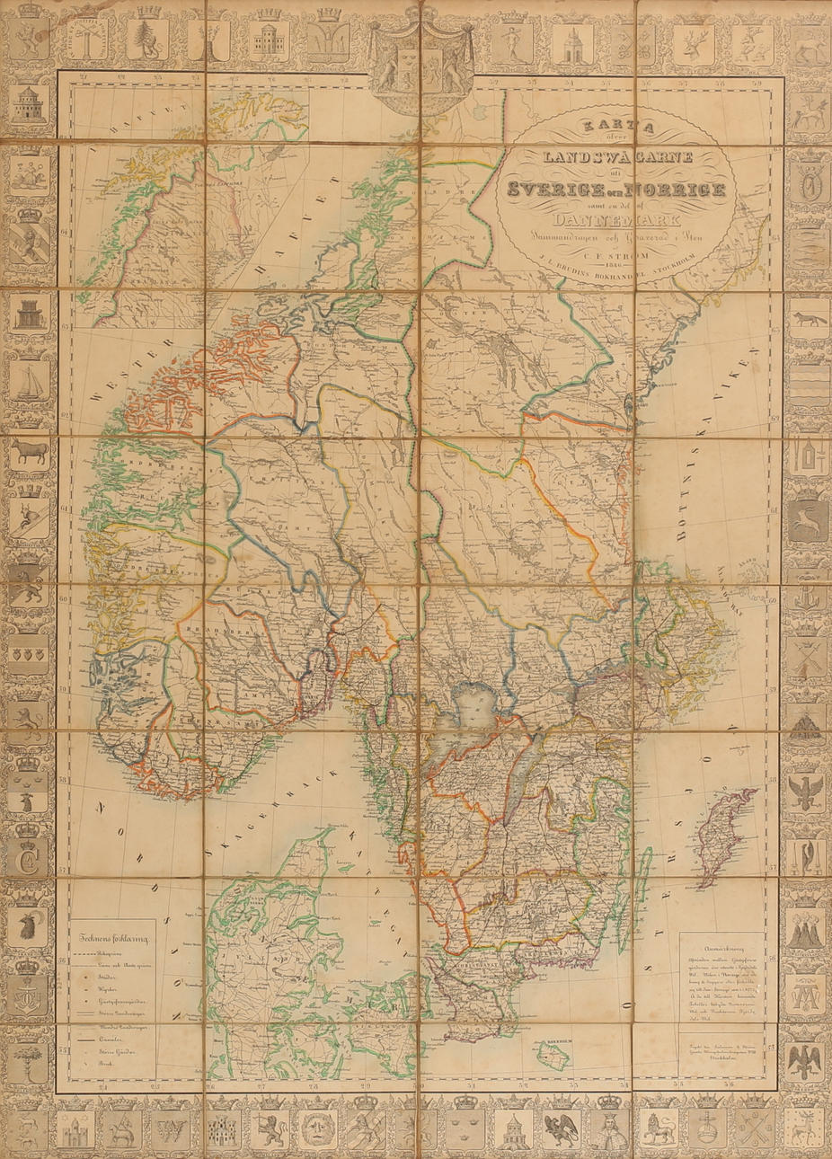 KARTA, Landswägarne, Sverige, Norge, Danmark, 1846.