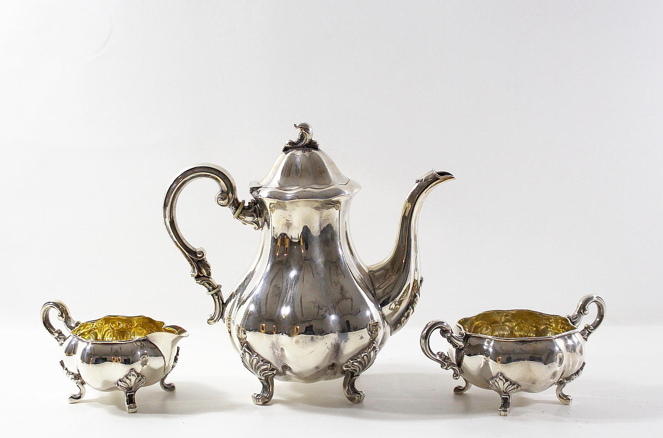 KAFFESERVIS, 3 delar, silver, Malmö nysilverfabrik, 1941, total vikt 717 g.