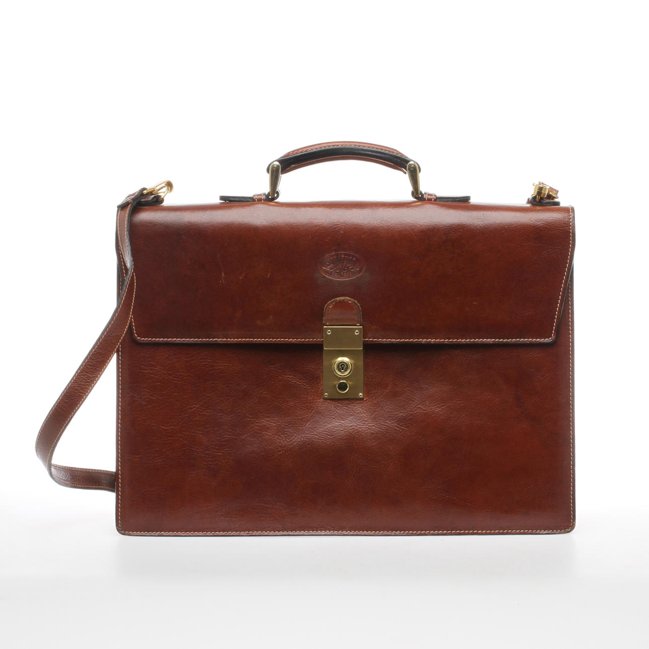 PORTFÖLJ med axelrem, skinn, märkt L.A.P.A Florens Italien, 1900-talets slut.