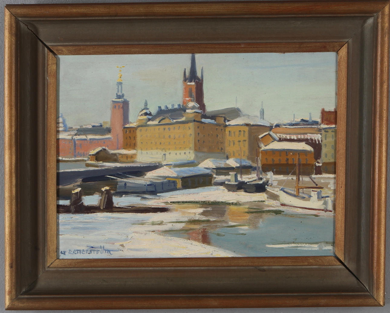 GUNNAR ZETTERSTRÖM. Stockholmsmotiv, olja på pannå, signerad.