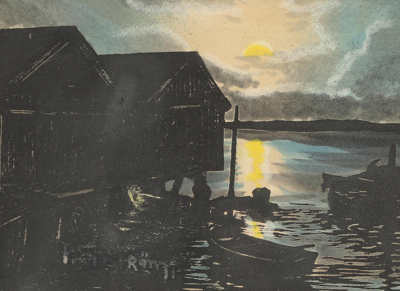 PER ENGSTRÖM. woodcut, fishing mode, signed.