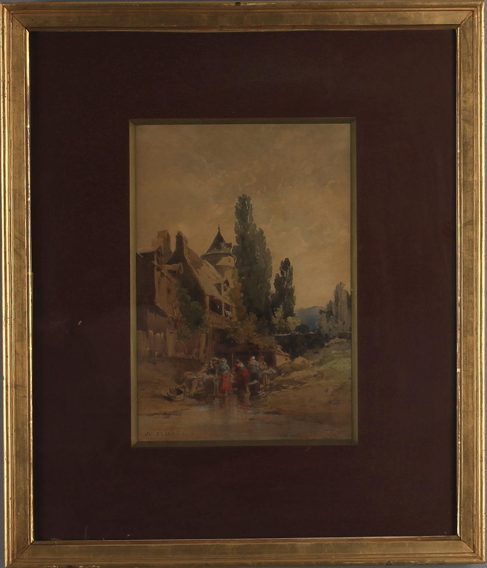 JULES NOËL. Tvätterskor, akvarell och täckvitt, signerad.