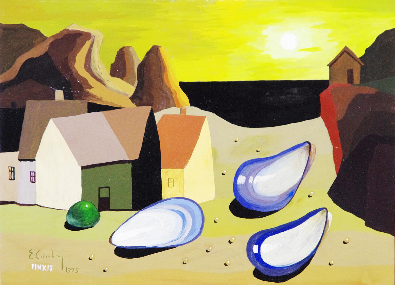ERIK CEDERBERG. Stilleben med snäckor, tempera, signerad E. Cederberg 1975.